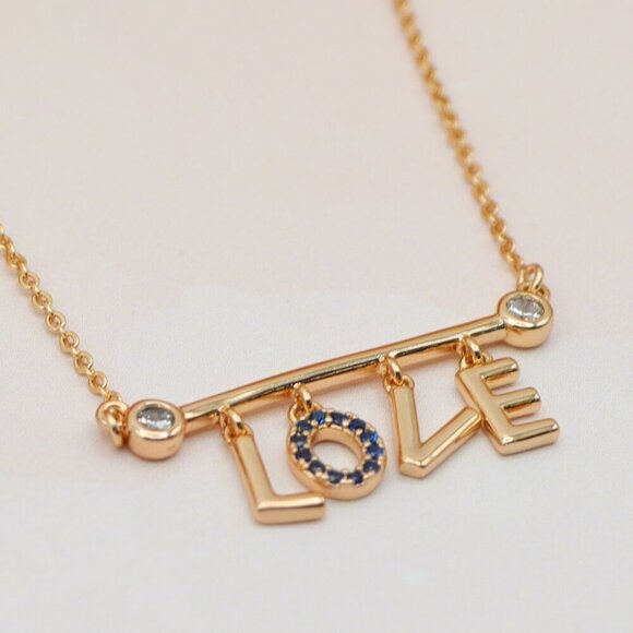Elegant Rose Gold 'LOVE' Pendant Necklace with Dainty Chain, XPNL0197 - Picture 1 of 13